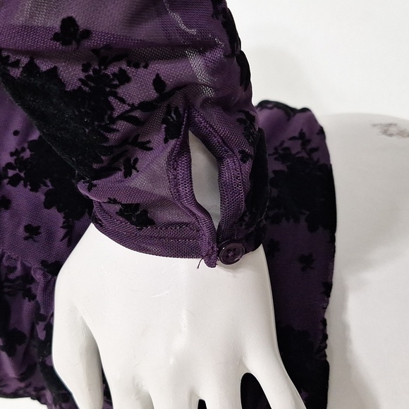 Nicole Miller NEW Purple Whimsigoth Witchy Ruched Burnout Velvet Fairy Top Sz. M - Picture 9 of 13